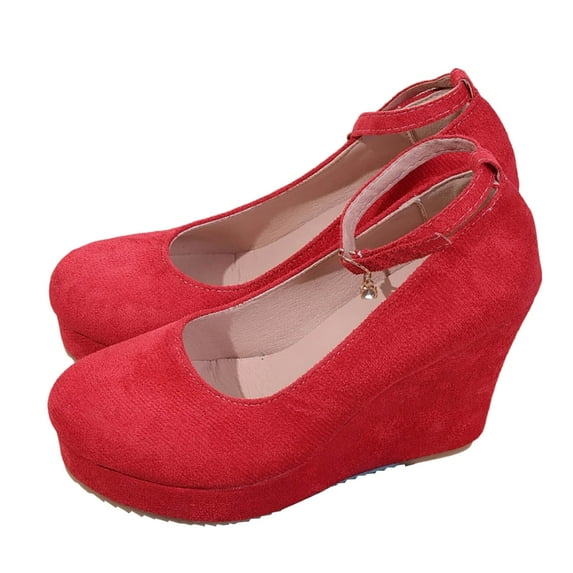 Womens Red Velvet Mary Jane Shoes Wedge Heel Comfortable Adjustable Buckle Strap for Women Dressy & Casual Occasions,Size 7.5