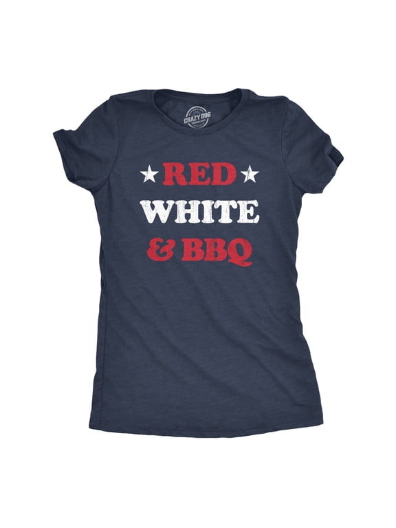 Womens Red White and BBQ T Shirt Funny Patriotic Barbecue Text Tee for Ladies Womens Graphic Tees