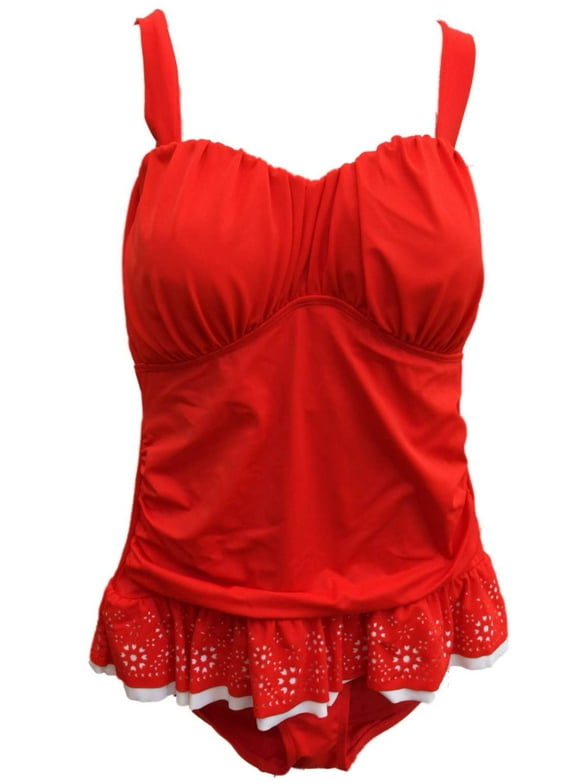 Womens Red & White Bathing Suit Single Piece Tank Top Swimming Dress 16