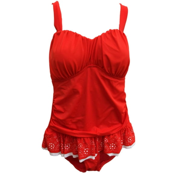 Womens Red & White Bathing Suit Single Piece Tank Top Swimming Dress 18