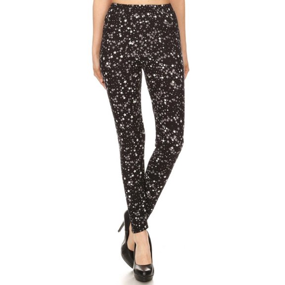 Womens Regular Size Black Star Design Leggings (One Size)