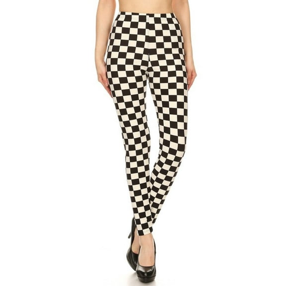 Womens Regular Size Black White Check Design Leggings (One Size)