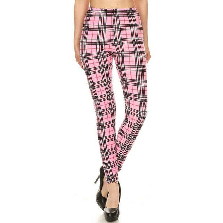 Womens Regular Size Multi Pink Plaid Pattern Ultra Soft Leggings One Size