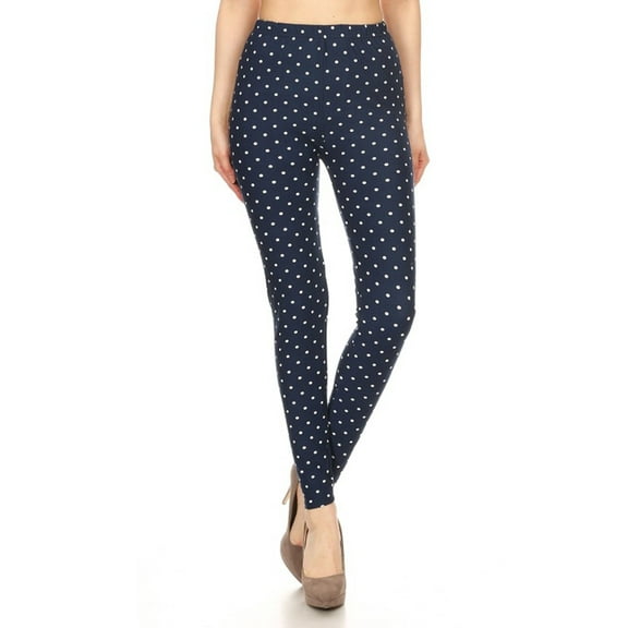 Womens Regular Size Navy Polka Dot Design Leggings (One Size)