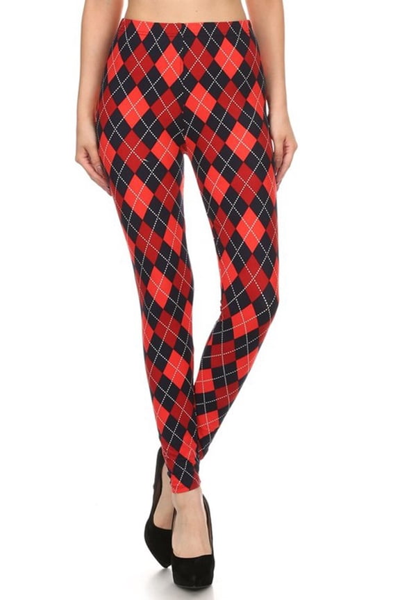 Womens Regular Size Navy Red Argyle Plaid Pattern Ultra Soft Leggings (One Size)