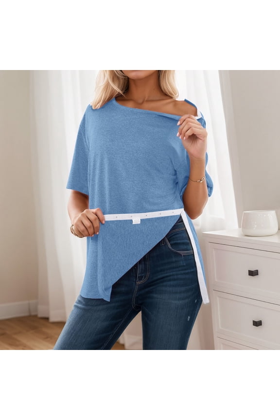 Womens Rehab Tee Tops with Discreet Shoulder Snaps Round Neck Solid Color Unisex Shirt Short Sleeve Clothing Blouses