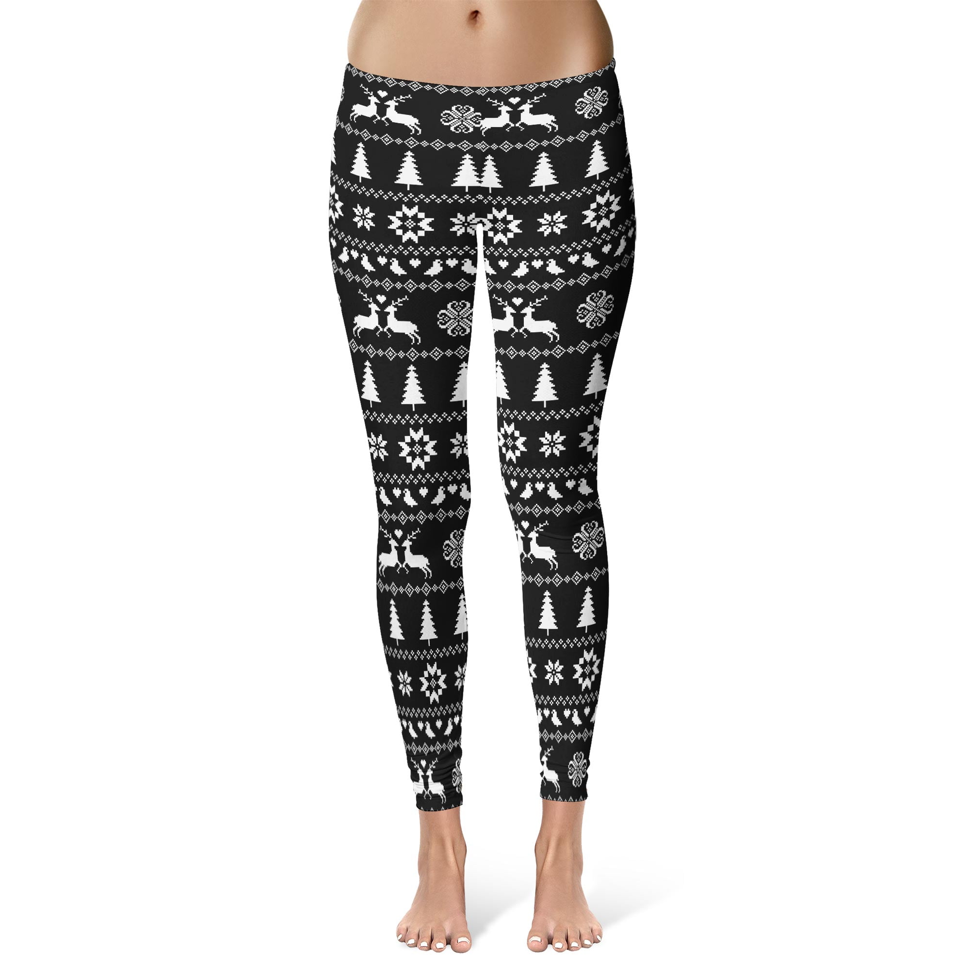 Black & Navy Reindeer Pattern Ugly Christmas Sweater Leggings
