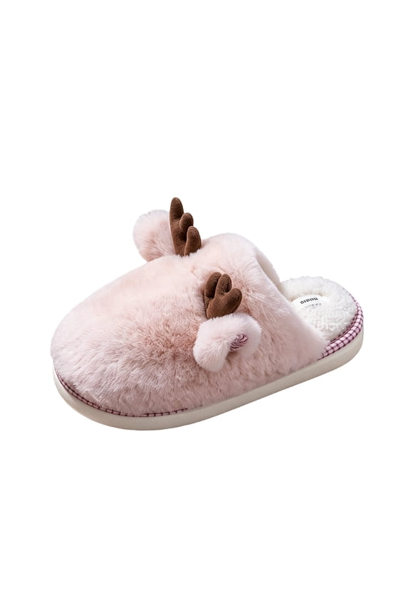 Womens Reindeer Slippers Closed Toe Fuzzy Plush Winter House Shoes, Warm Thick Non-Slip Bedroom Footwear, Christmas Gifts