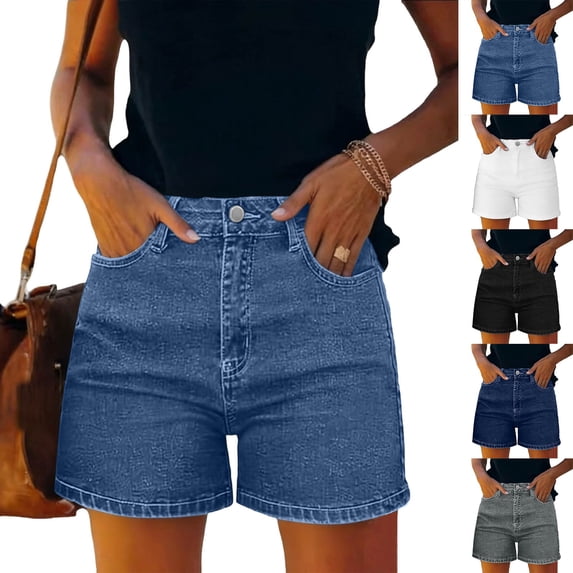 Womens Relaxed Fit Casual High Waist Denim Shorts Summer Casual Hiking Shorts Button Waist with Pockets by Yigetop Grey 2XL
