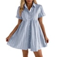 thumbnail image 1 of Womens Relaxed Fit Shirt Dress Striped Short Sleeve Button Front Turn Down Collar Knit Mini Casual Dress BU2 S, 1 of 5