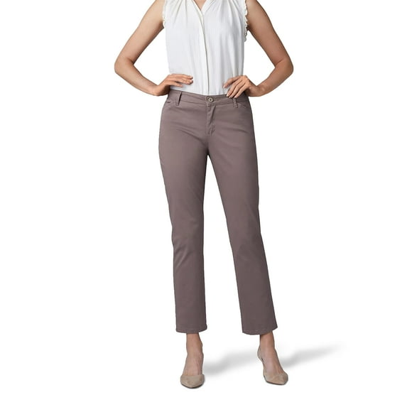Lee Women's Relaxed Fit All Day Straight Leg Pant, Falcon Brown, 16 Petite