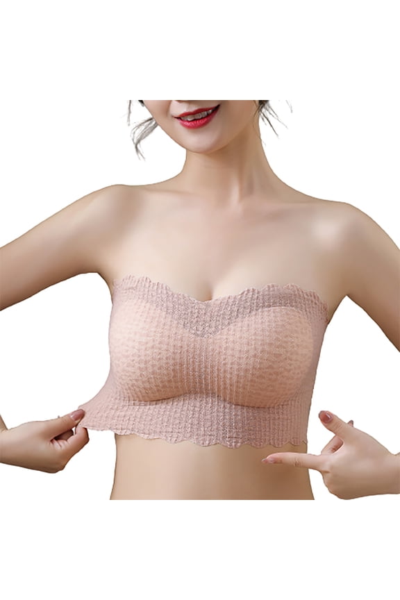 Womens Removable Strap Lace Bandeau Bra Padded Tube Top Bralette Seamless Wrapped Breast Bra Wire Free Dresses Bras