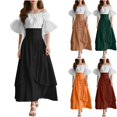 thumbnail image 1 of Womens Ren Faire Dress Fairy Costume Puff Sleeve Lace Up Corset High Waist Layered Maxi Gown for Halloween Medieval Renaissance Festival Cosplay, Black, L, 1 of 6