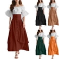thumbnail image 1 of Womens Ren Faire Dress Fairy Costume Puff Sleeve Lace Up Corset High Waist Layered Maxi Gown for Halloween Medieval Renaissance Festival Cosplay, Red, XL, 1 of 6