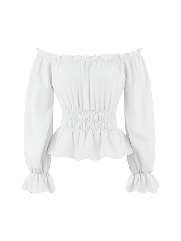 Womens Renaissance Blouse Pirate Long Sleeve Shirt White XS