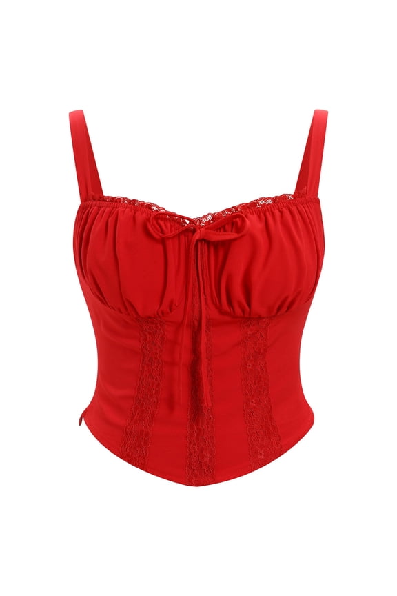 Womens Renaissance Bustier Lace Up Gothic Cami Corset Tops Y2K Sleeveless Tie Back Ruched Going Out Crop Top