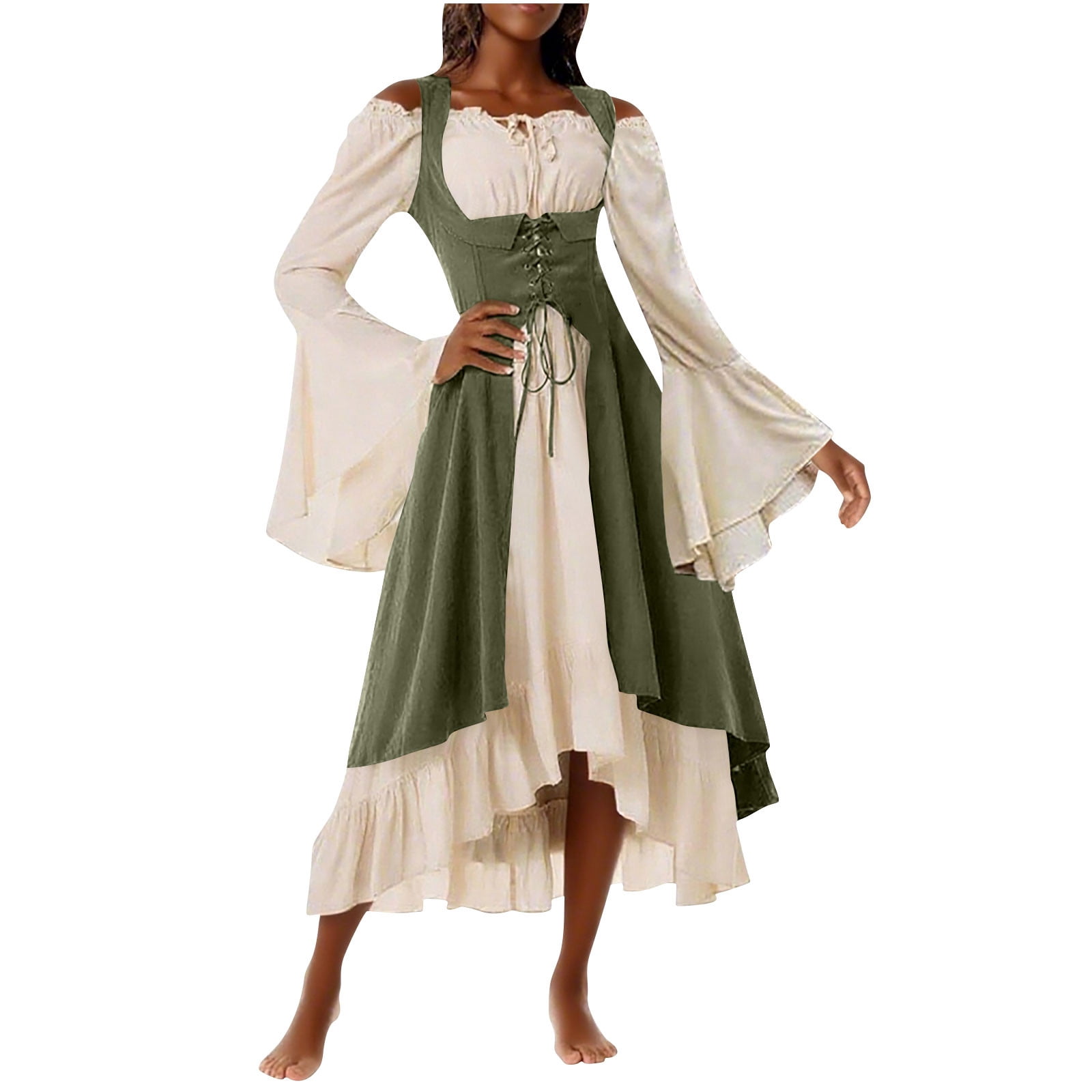 renaissance dress embroidered cotton linen under $100 Francesca | Ruffle Collar, Pockets Knee Length Cut. Renaissance Dresses for Sale