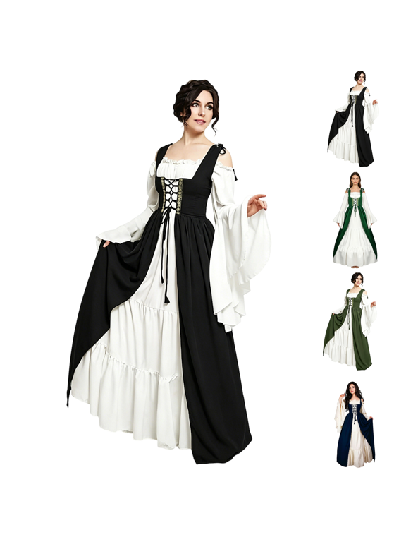Womens Renaissance Costume Vintage Batwing Sleeve Off Shoulder Gothic Maxi Dresses Elegant Halloween Party Ball Gowns 2026 Black S