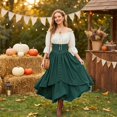 thumbnail image 1 of Womens Renaissance Costume, Women Renaissance Costume Medieval High Waisted Skirt Set | 2 Piece Victorian Set,Off Shoulder Collar,Flared Sleeves,Skirt Length Up to Ankle, Dark Green S, 1 of 6