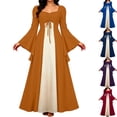 thumbnail image 1 of Womens Renaissance Dress Medieval Costume Bell Sleeve Irish Peasant Gown Ruched Tie Front A-Line Maxi Dress for Ren Faire Halloween Cosplay 2026, Orange, XL, 1 of 4