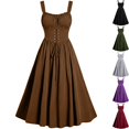 thumbnail image 1 of Womens Renaissance Dress Medieval Costume Lace Up Corset Peasant Wench A-Line Midi Dress for Halloween Cosplay Party 2026, Khaki, XL, 1 of 7