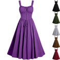thumbnail image 1 of Womens Renaissance Dress Medieval Costume Lace Up Corset Peasant Wench A-Line Midi Dress for Halloween Cosplay Party 2026, Purple, S, 1 of 8
