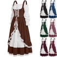 thumbnail image 1 of Womens Renaissance Dress Medieval Costume Victorian Peasant Wench Gown Off Shoulder Puff Sleeve Lace Up Corset Tiered Hem for Ren Faire Cosplay, Coffee, L, 1 of 7