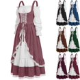 thumbnail image 1 of Womens Renaissance Dress Medieval Costume Victorian Peasant Wench Gown Off Shoulder Puff Sleeve Lace Up Corset Tiered Hem for Ren Faire Cosplay, Pink, S, 1 of 3