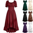 thumbnail image 1 of Womens Renaissance Dress Medieval Peasant Chemise Cottagecore Fairy High Low Ruffle Hem Puff Sleeve Dress for Halloween Costume Cosplay, Wine, L, 1 of 9