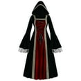 thumbnail image 1 of Womens Renaissance Dress Plus Size Retro Hooded Medieval Party Festival Outfit Trumpet Long Sleeve Maxi Dress (XL, Red), 1 of 5