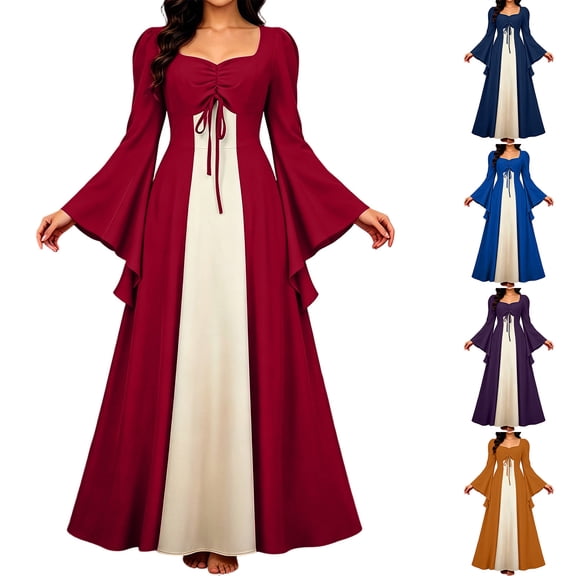 Womens Renaissance Medieval Costume Dress Lace up Victorian Over Long Dresses Cosplay Retro Gown