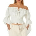 thumbnail image 1 of Womens Renaissance Peasant Blouse Off Shoulder Trumpet Sleeve Tops White L, 1 of 1