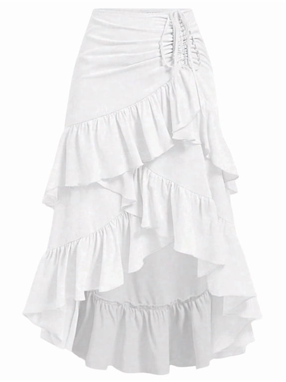 Womens Renaissance Pirate Skirt Gothic Steampunk Victorian Skirts White XL