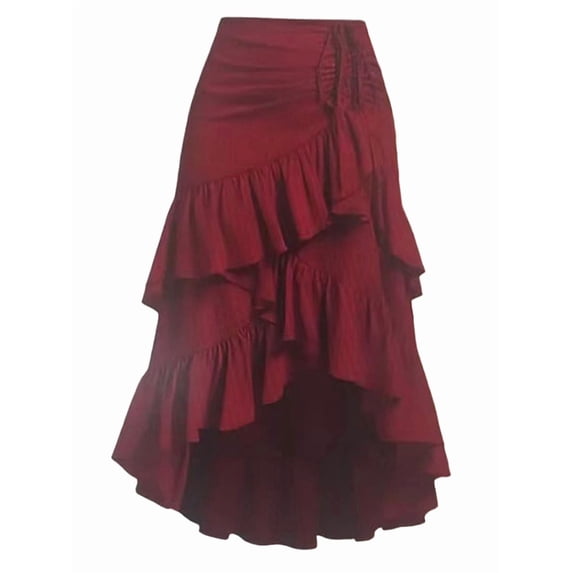 Womens Renaissance Pirate Skirt Gothic Steampunk Victorian Skirts Wine Red S