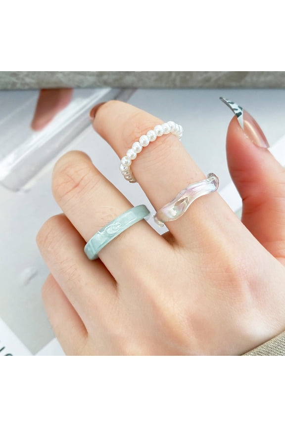 Womens Resin Ring Set Fashion Geometric Rings Simple Rings 3 Piece Set Plastic Rings Picture Color Rings Womens Jewelry Accessories