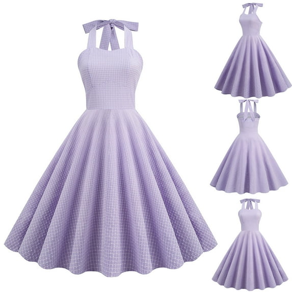 Womens Retro 1950s Dress Neck Vintage Tea Dress Stretchy Prom A Line Swing Cocktail Party Knee Length Dress