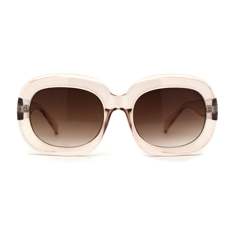 Womens Retro 1950s Mod Thick Rectangular Oval Sunglasses Peach Brown