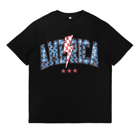 Womens Retro America Independence Day Print T Shirts USA Patriotic Graphic Tees Casual Tops Black,2XL