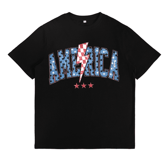 Womens Retro America Independence Day Print T Shirts USA Patriotic Graphic Tees Casual Tops Black,4XL