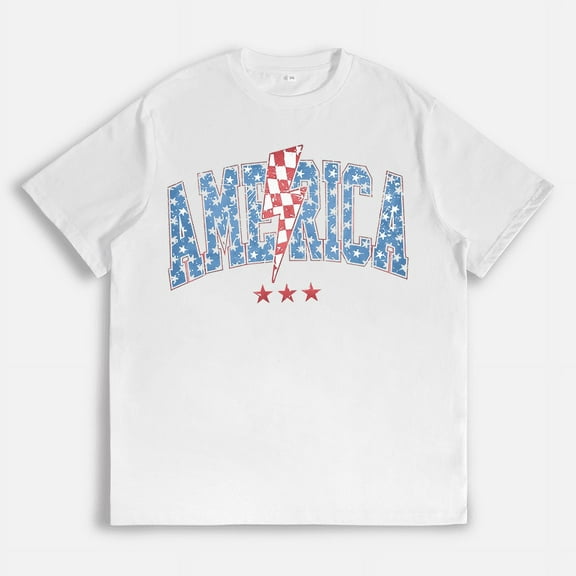 Womens Retro America Independence Day Print T Shirts USA Patriotic Graphic Tees Casual Tops White,XL