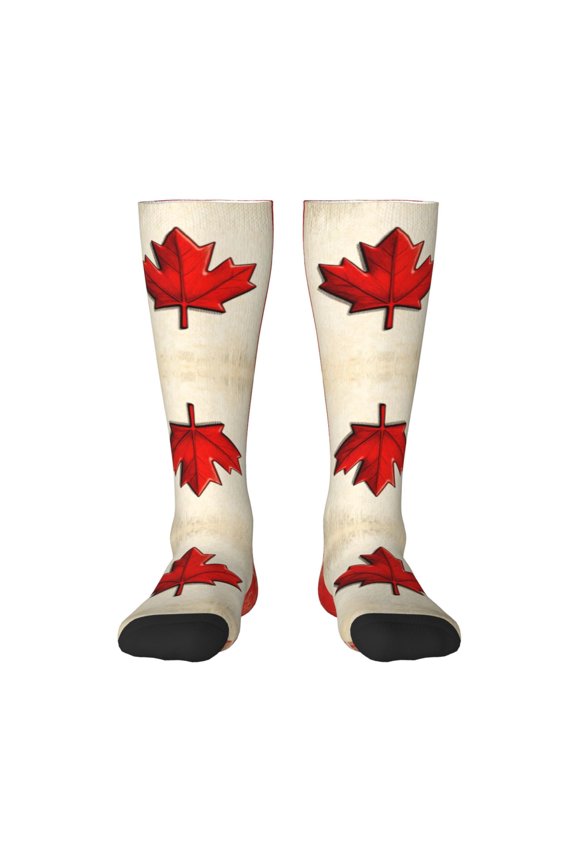 Womens Retro Canada Flag Art Country Knee High Socks Comfy Thermal Boot Long Socks