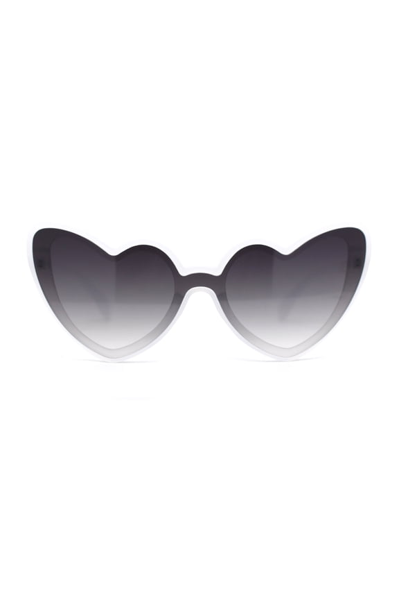 Womens Retro Heart Shape Plastic Inset Lens Iconic Sunglasses White - Smoke