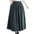 thumbnail image 1 of Womens Retro Checkered Linen Cotton Stretchy Waist Plaid Pleated Long Skirts with Pockets, 1 of 2