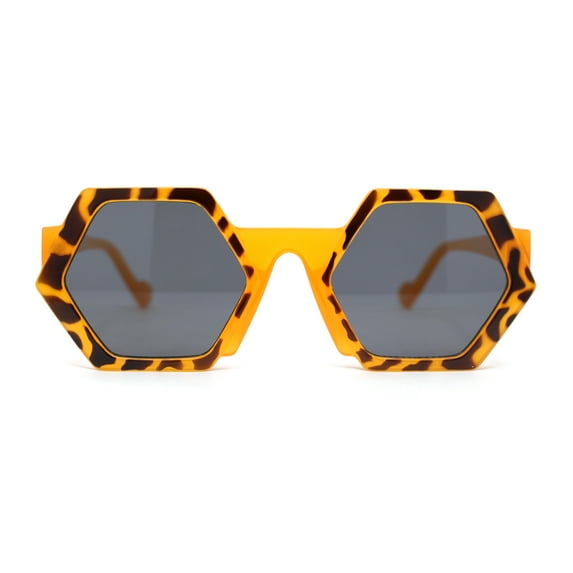 Womens Retro Chic Octagonal Plastic Mod Fashion Sunglasses Orange Tortoise - Black