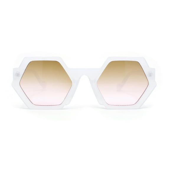 Womens Retro Chic Octagonal Plastic Mod Fashion Sunglasses White - Brown Pink