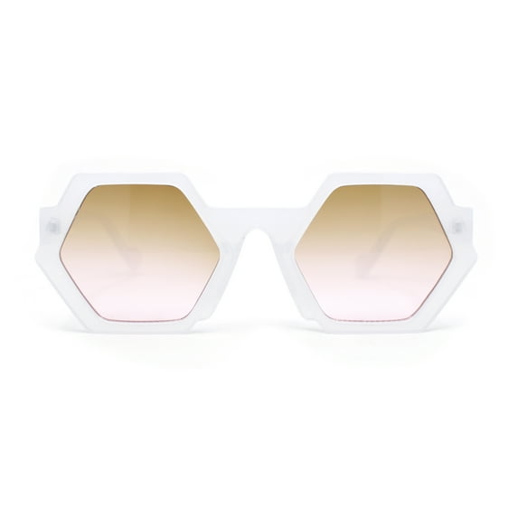 Womens Retro Chic Octagonal Plastic Mod Fashion Sunglasses White - Brown Pink
