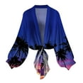 thumbnail image 1 of Womens Retro Chiffon Cardigans Tie Front Elegant Sheer Cardigan Cover Ups Lightweight Lantern Sleeve Shirt Tops Blue, 2XL, 1 of 6