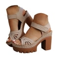 thumbnail image 1 of Womens Retro Chunky Heel Sandals Openwork Carved Platform High Heels Single Strap Open Toe Soft Sole Comfortable Summer Shoes（Beige，Size 9.5), 1 of 7