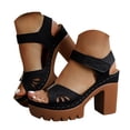 thumbnail image 1 of Womens Retro Chunky Heel Sandals Openwork Carved Platform High Heels Single Strap Open Toe Soft Sole Comfortable Summer Shoes（Black，Size 6.5), 1 of 7