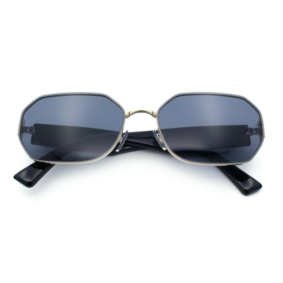 Womens Retro Dad Fashion Metal Rim Octagonal Rectangle Classy Sunglasses Gold - Black